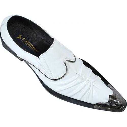 Fiesso White Pleated Leather Shoes With Zipper FI8609